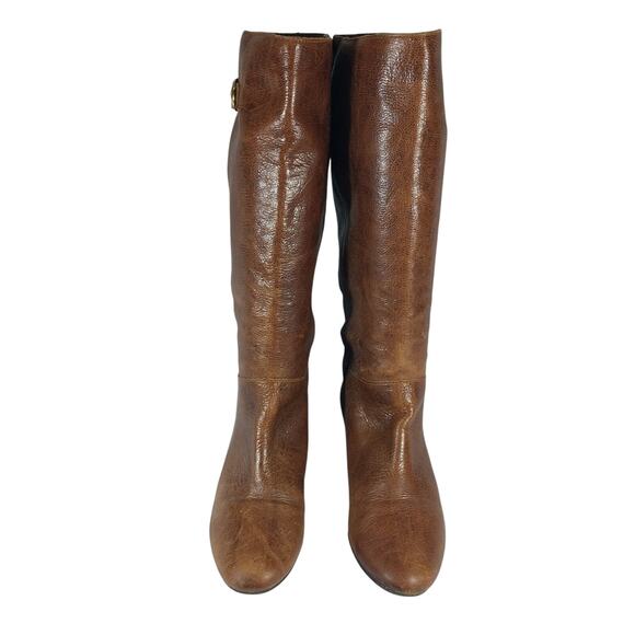 STEVE MADDEN! PECAN BROWN WEATHERED LOOK GENUINE LEATHER WEDGE HEELS BOOTS!SZ 8M - Picture 4 of 12